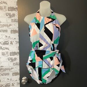 Hermoza NWT One Piece Swimsuit Size 14 Halter Wrap Waist Structured Cups